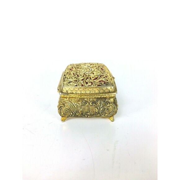 Vintage Sankyo Gold Filigree Musical Jewelry Open Work Trinket Box Made in Japan - Picture 7 of 11
